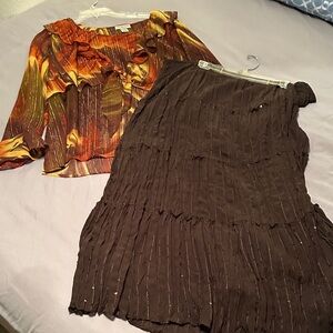 Notations Chocolate Brown Tiered Midi Skirt